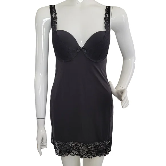 Victoria's Secret | Intimates & Sleepwear | Victorias Secret Black Lace  Trim Shaping Bustier Slip Dress | Poshmark